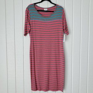 LuLaRoe Julia Dress XL Striped Pink Heather Grey Gray Bodycon Fitted Rayon NWT
